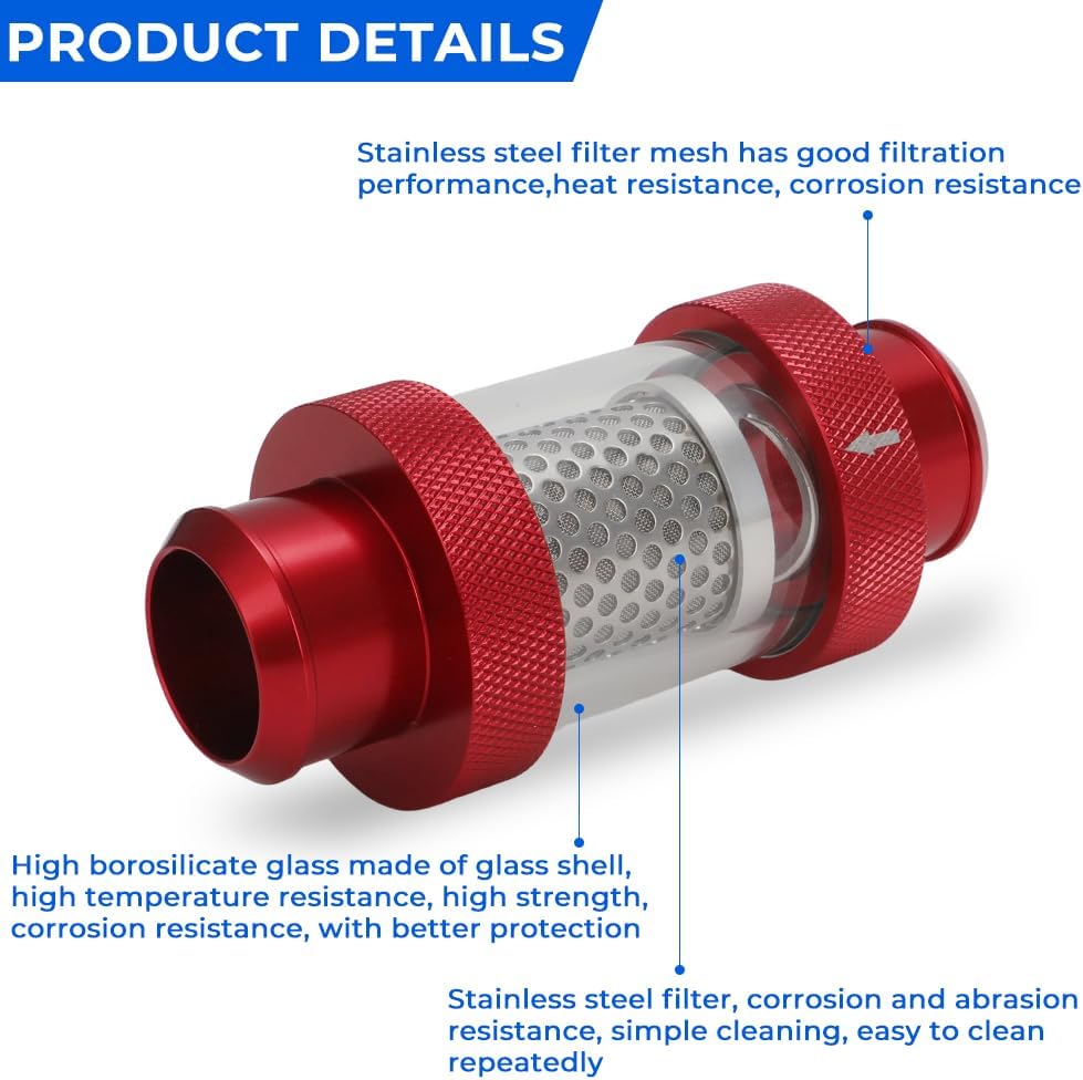 1-1/2" Universal Filter Inline Heater Core Coolant Filter Red