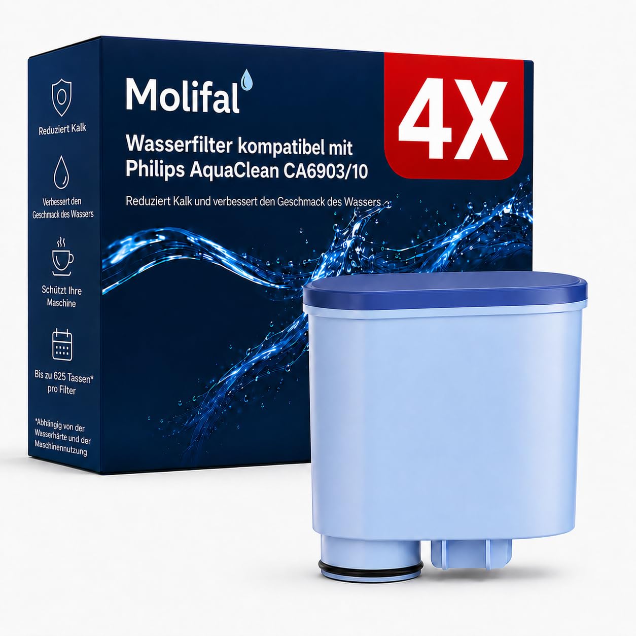 Wasserfilter für Philips AquaClean CA6903/10 CA6903/22- Filterpatrone kompatibel mit Saeco Philips LatteGo Kaffeevollautomat - BPA-frei, kalkfrei, verbessert Geschmack