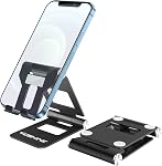 YOSHINE Phone Stand for Desk - Cell Phone Stand Foldable, Adjustable Phone Stand, Portable Cell Phone Holder, Aluminum Desktop Phone Holder Compatible with All Smartphones - Black