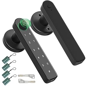 Pomo de puerta biométrico de huellas dactilares con código, manija de puerta de entrada sin llave para dormitorio, hogar, hotel, oficina, apartamento, color negro