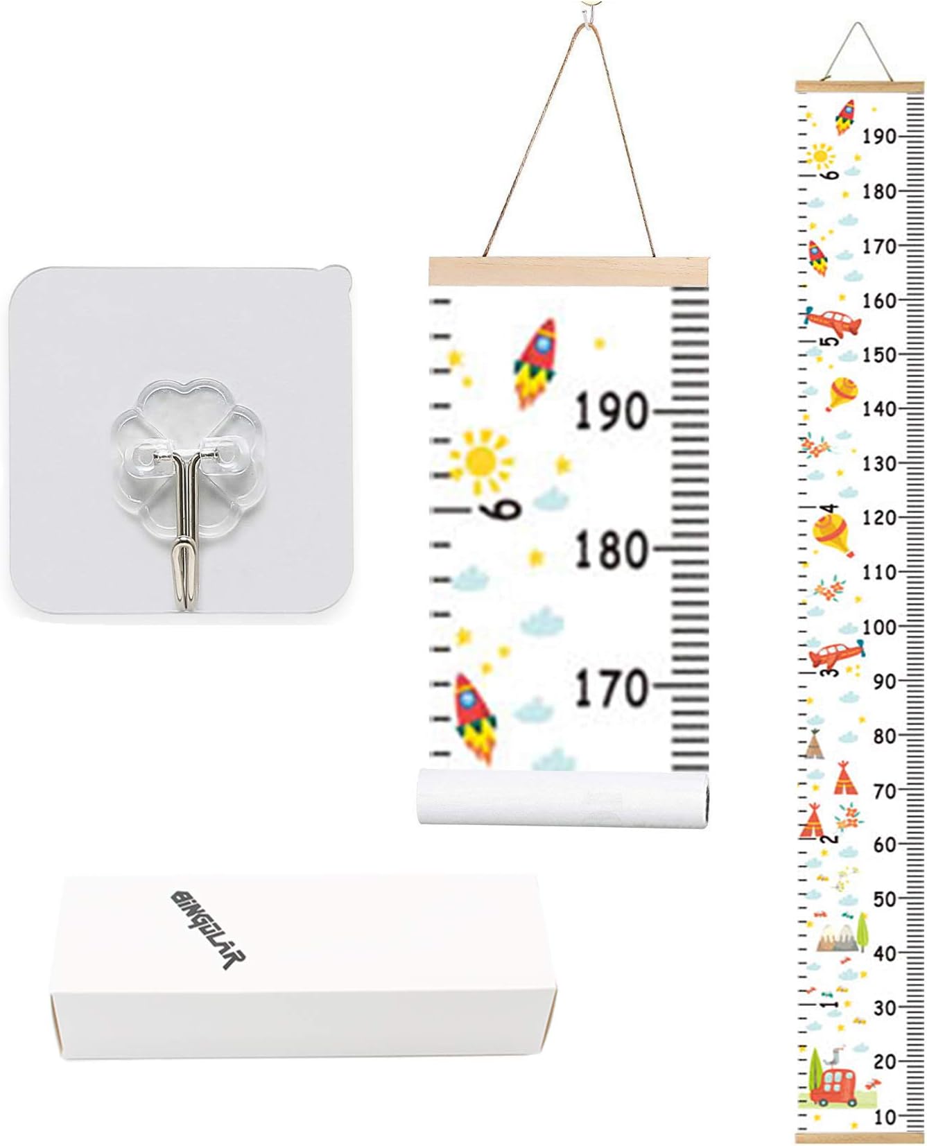 Growth Chart for Kids Removable Height Chart for Kids Baby Growth Chart Ruler for Kids Wood Frame Fabric Canvas Removable Height Measurement Ruler Wall Height Growth Chart(7.9 x 79in)