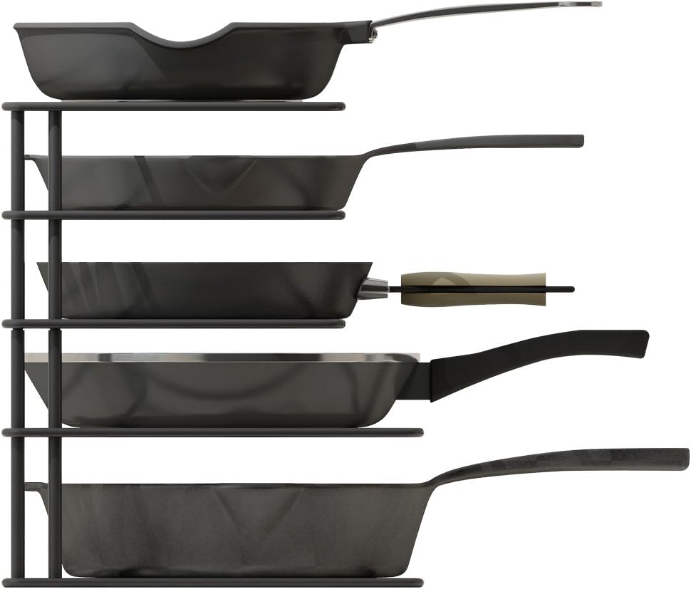 Kitchen Cabinet Pot and Pan Organizer, Pot Lid Rack, Black