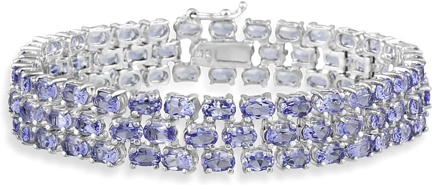 Ice Gems Sterling Silver Tanzanite Three Row Tennis Bracelet