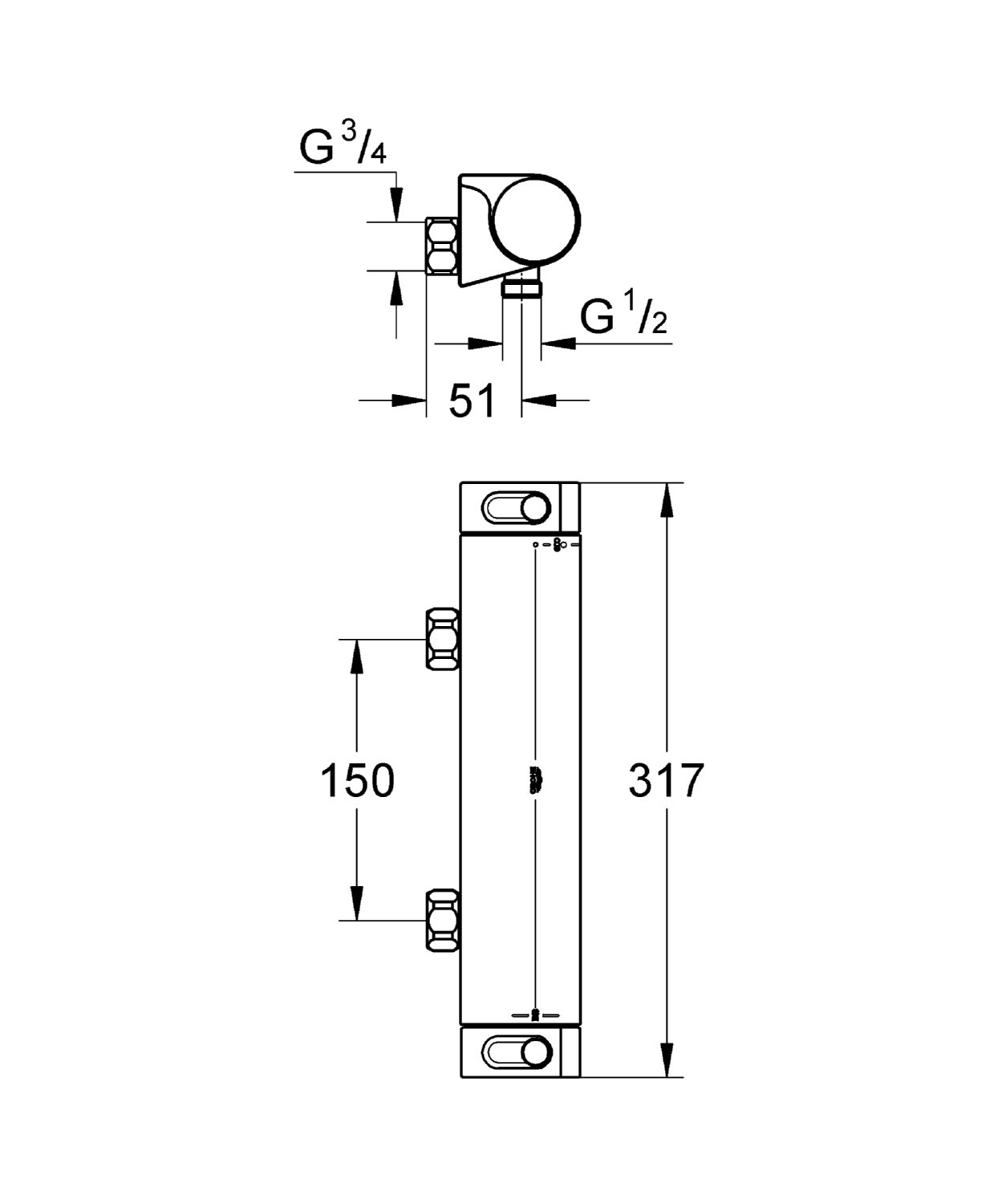 Grohe Grohtherm 2000 Bateria Prysznicowa, Srebrny, 32 cm