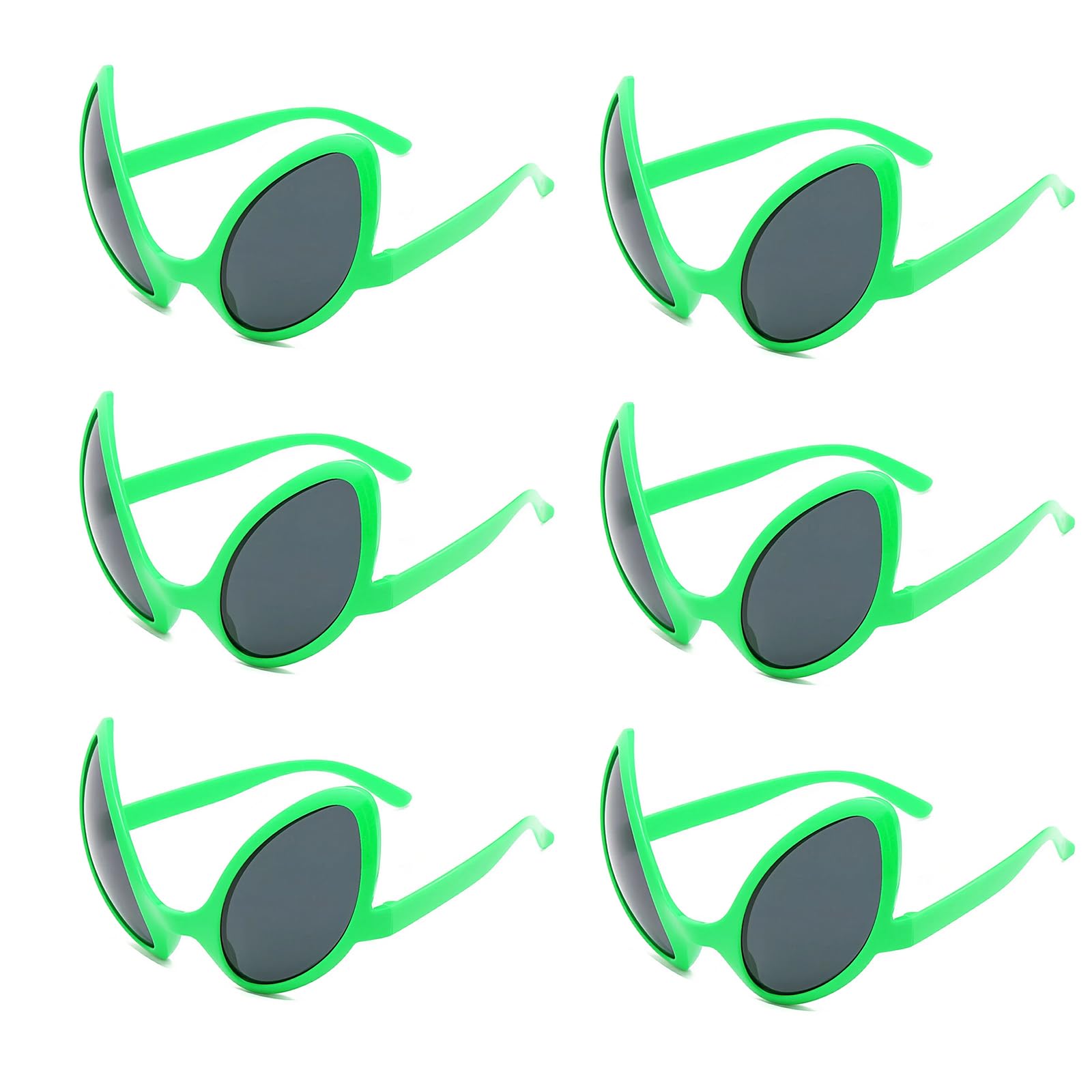 HIXNUG 6 PCS Green Alien Glasses Alien Costume Sunglasses Green Plastic Extraterrestrial Costume Accessories Novelty Eyewear Cosplay Party Photo Props for Halloween Christmas