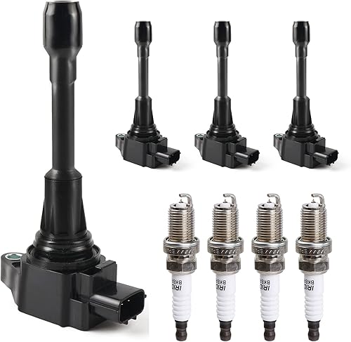 Paquete de bobinas de encendido y bujías compatibles con L4 2.5L 2.0L 1.8L 1.6L 2007-2013 Nissan Altima Versa Sentra Rogue Cube-2007 2008 2009 2010