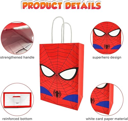 Miniatura 3 de 24 bolsas de recuerdo de fiesta de superhéroes, bolsas de regalo con asas, bolsas de papel de cómic de papel blanco para niños, suministros de