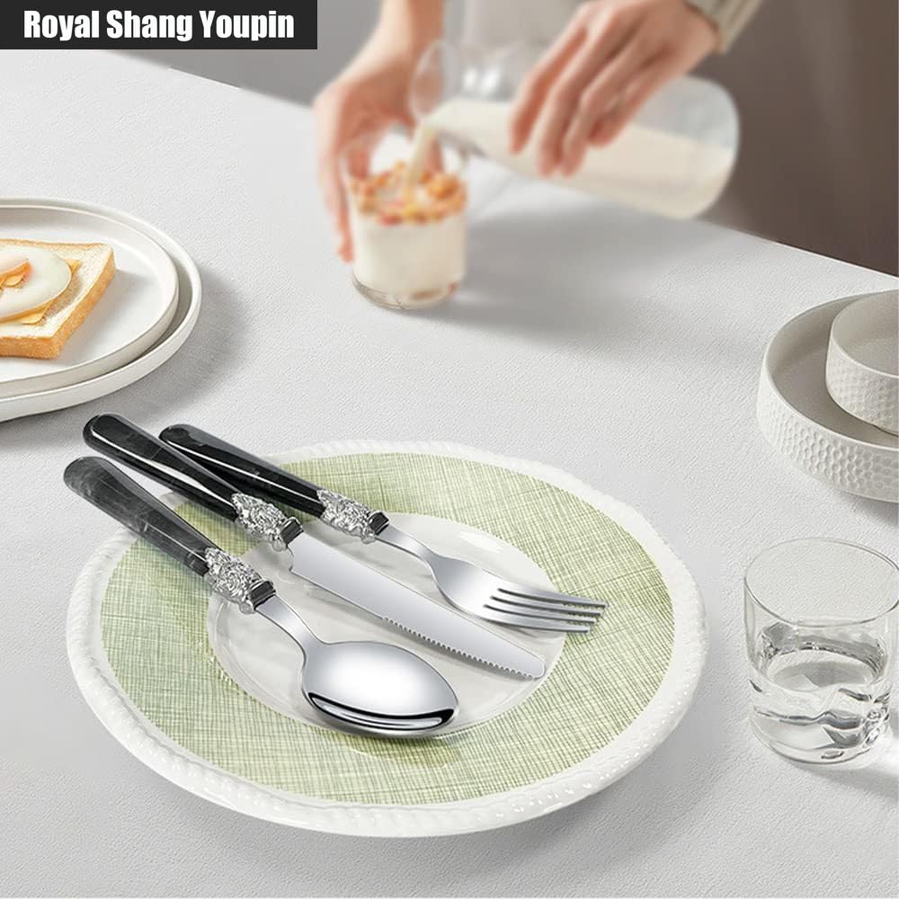 Marmo Manico Argenteria Stoviglie Set Acciaio Inox Posate Bistecca Tavolo Coltello Forchetta Cucchiaio Frutta Cucchiaino (Bianco,20 pezzi)