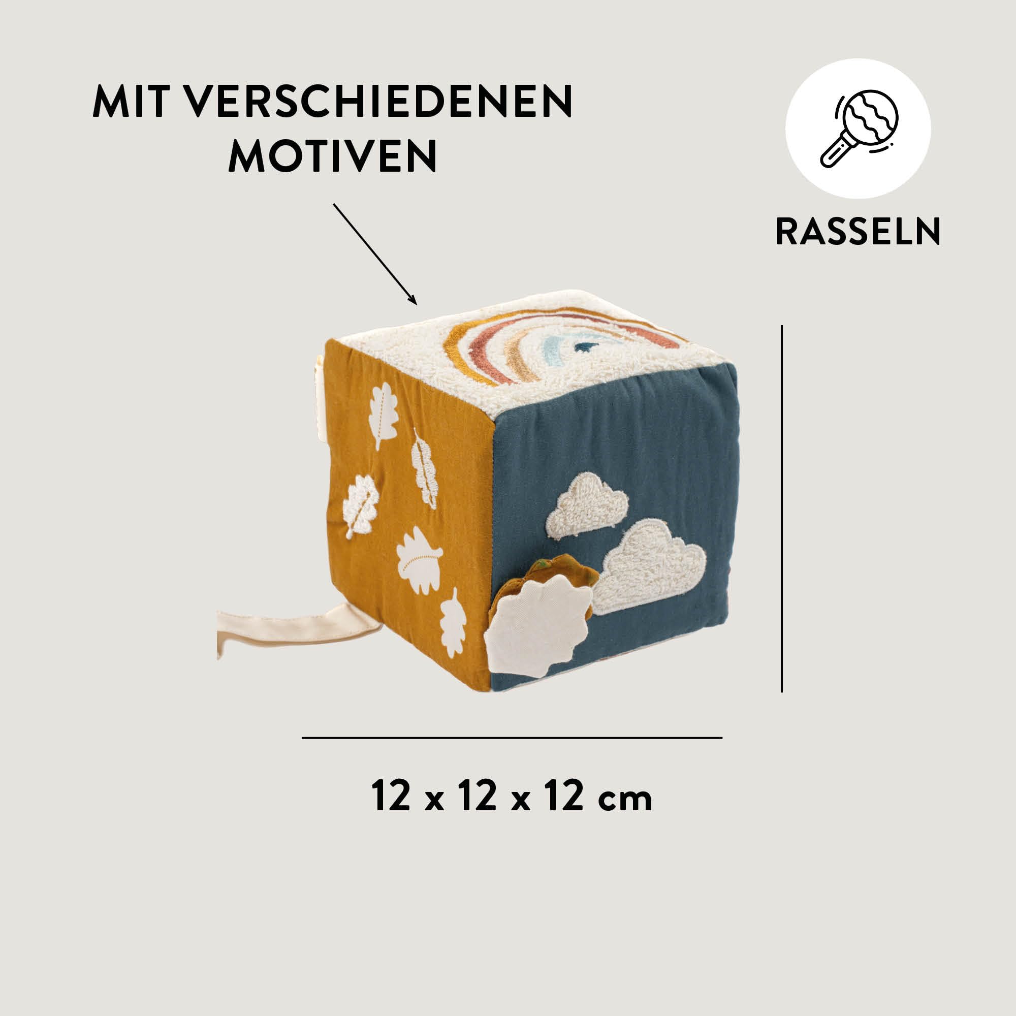 Fabelab Cubo da gioco per bambini, giocattolo multifunzione a partire dai 6 mesi, cubo per motoria, giocattolo per bambini, morbido cubo di attività per bambini