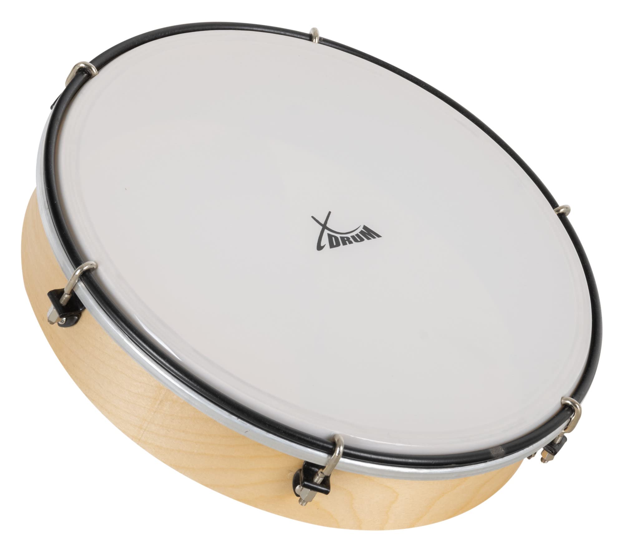 XDrum HTM-12K 12" Handtrommel mit Kunststoff-Fell - Rahmentrommel mit Fell aus Polyester - Stimmbar mit 6 Spannhaken - Holzrahmen aus Ahorn - Ergonomischer Griff - Natur