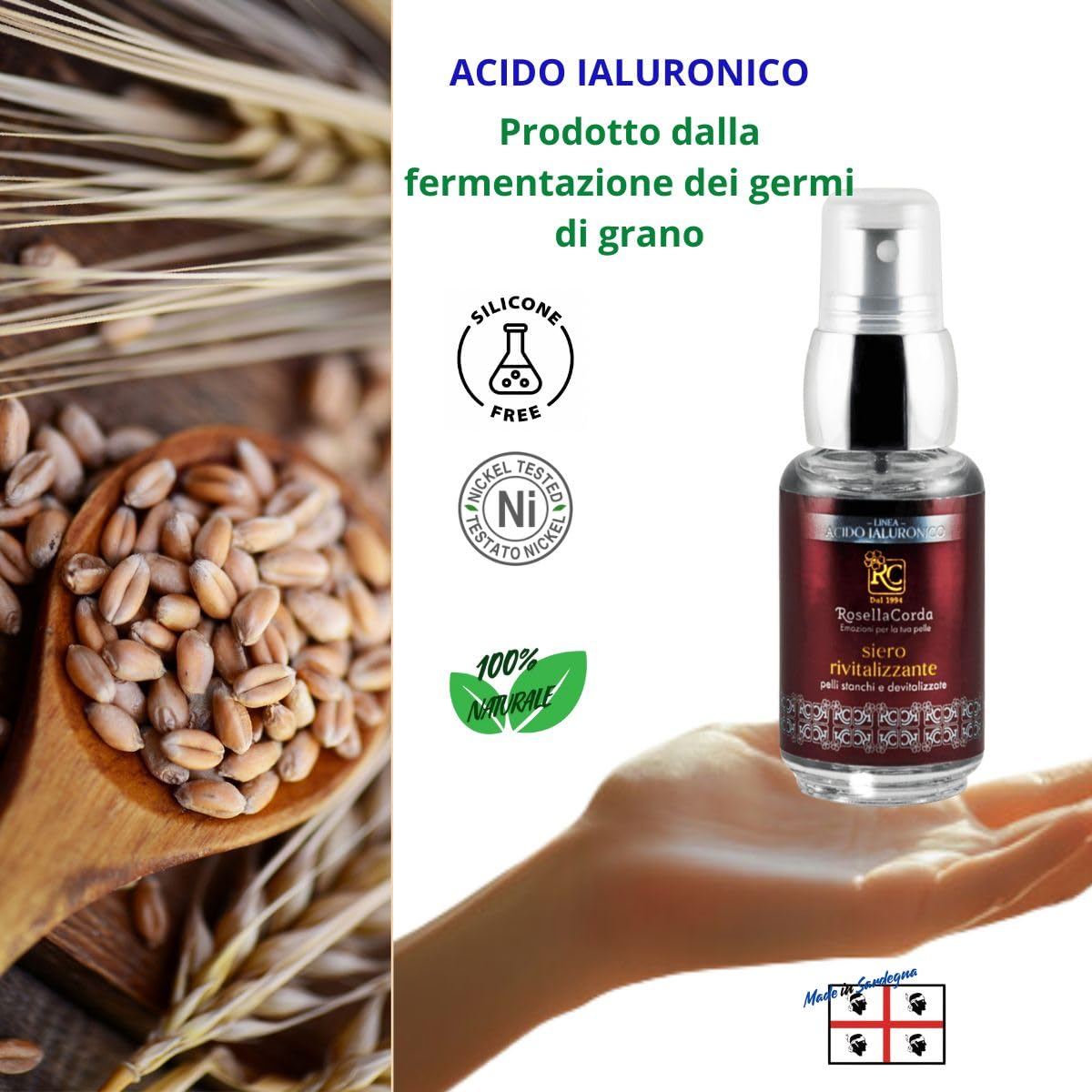 Siero rivitalizzante linea Acido Jaluronico RC, rimpolpante, coenzima Q10, vitamina B5 vitamina C della rosa canina per Uomo e donna,30 ml