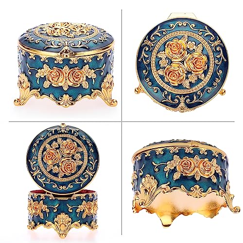 Hipiwe Antique Metal Jewelry Box Ring Earring Treasure Chest Case, Small - Image 3