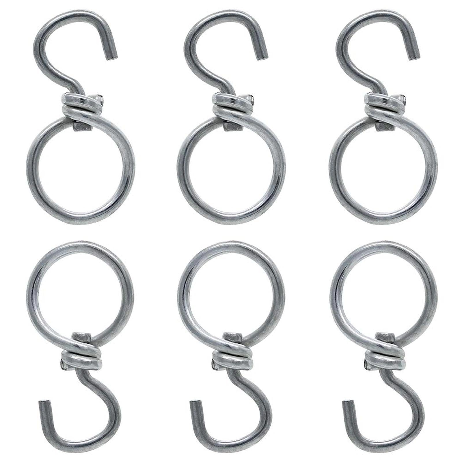 JaneYi 6 Pack Silver 360° Swivel Iron Hook with Closed Ring - Strong Hanging Plant Basket Hooks Easy Turn Flower Pot Metal Rotating Hanging Buckle Hook