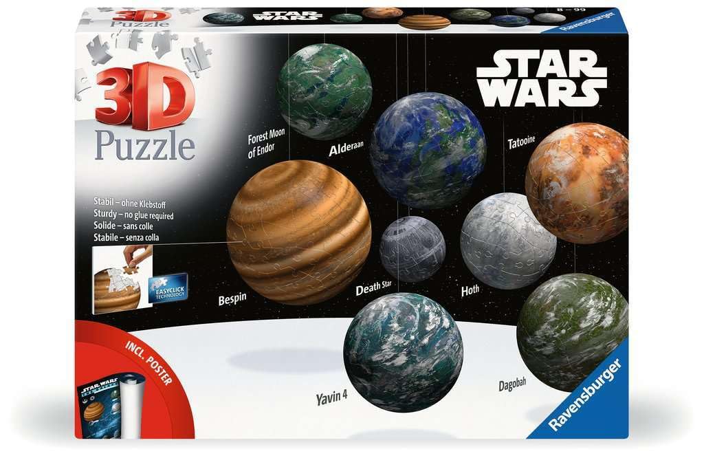 Ravensburger 3D Puzzle 11577 - Puzzle Ball Planets of the Star Wars Galaxy - First Trilogy Big and Small Star Wars Fans from 6 Years