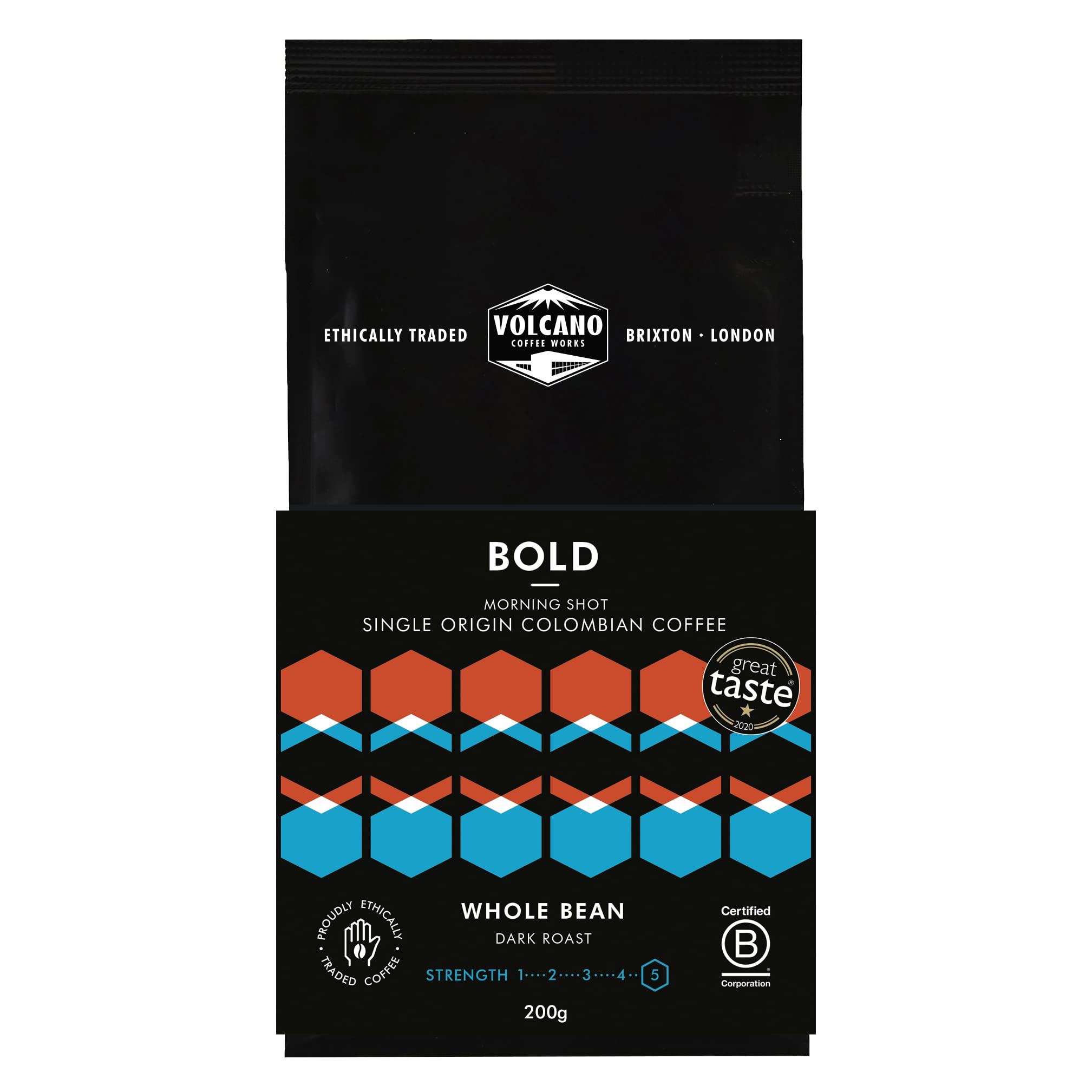 Volcano Coffee Works | Bold Morning Shot | Whole Bean Coffee | Ethical & Carbon Neutral Coffee Beans | Colombian Origin | 200g