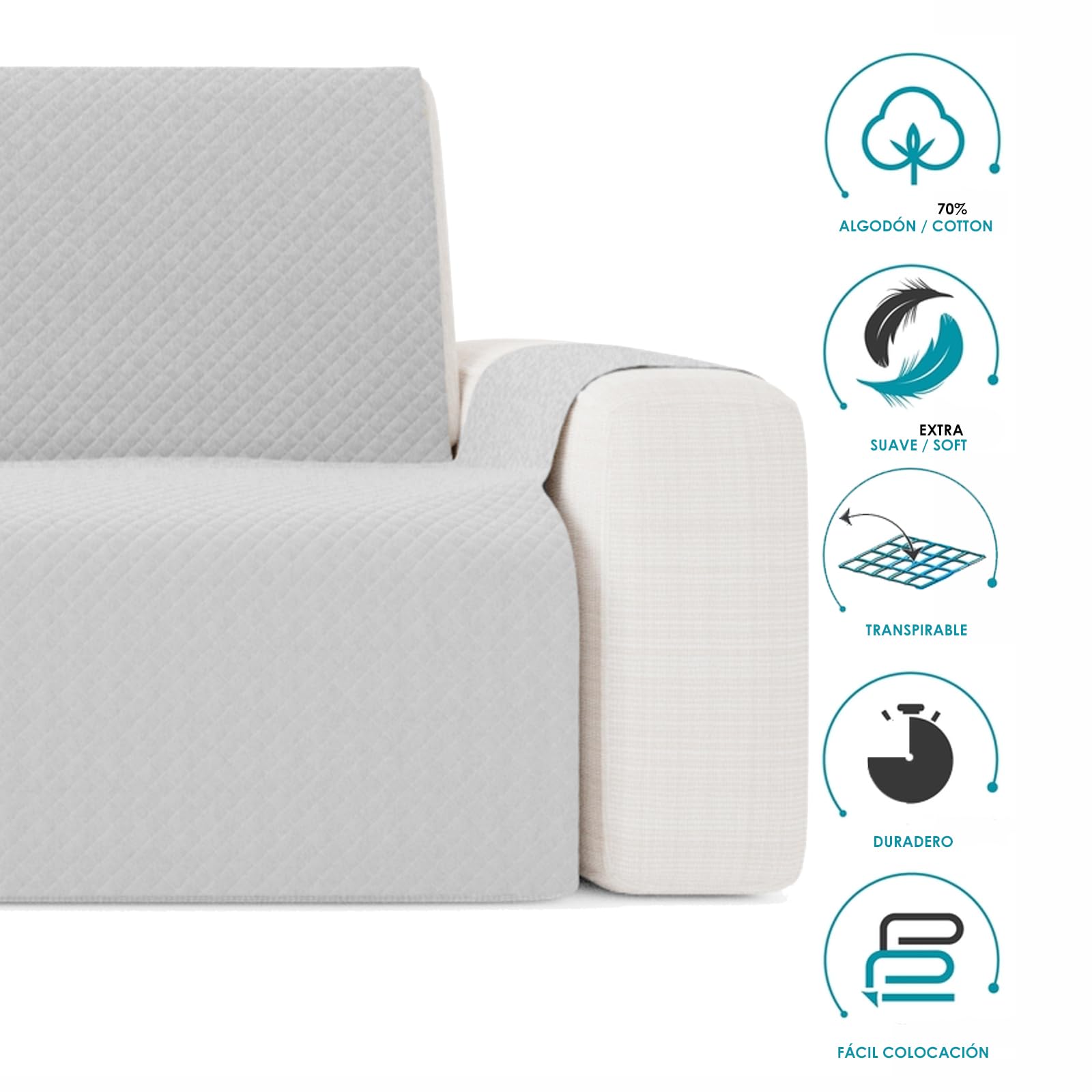 GAMUSI Copridivano - Copridivano pratico in cotone 4 posti (fino a 220 cm di larghezza) - Colore a righe beige