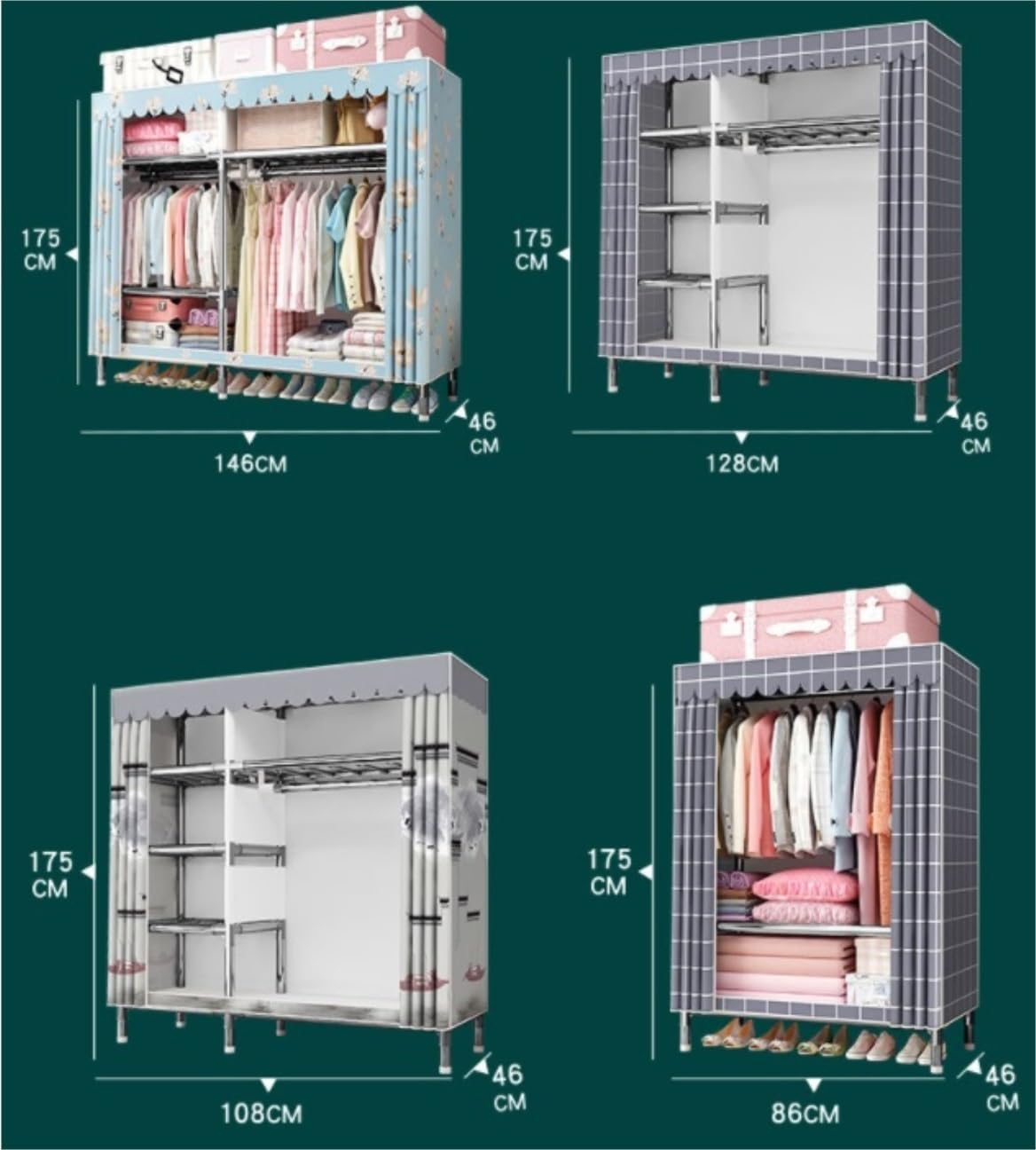 Bedroom Closet, Steel Pipe Combination Wardrobe Closet Storage Organizer Cabinet Garment Armoire Armoire Wardrobe(86 * 46 * 175cm)