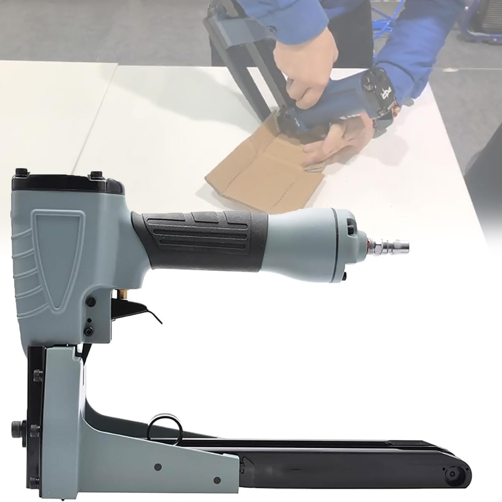 Grapadora neumática de caja de cartón, grapadora manual de cierre de cartón con profundidad de clavado ajustable, ancho de clavo de 35 mm, conector de entrada de aire de 1/4 pulgadas, incluye 100
