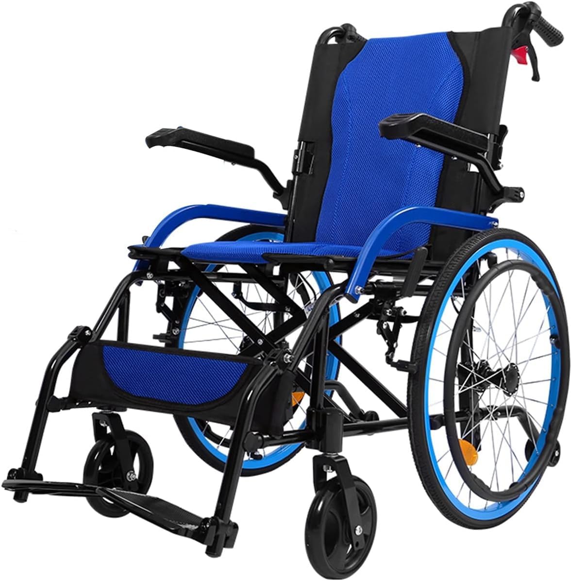 Sedia A Rotelle Portatile Ultraleggera, Sedia A Rotelle Sportiva E Per Il Tempo Libero, Ruota Grande Per Il Tempo Libero Per Adulti Per Tutta La Sedia A Rotelle Pieghevole,Blu