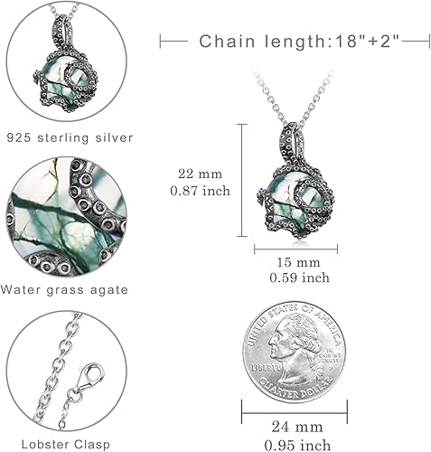 Miniatura 6 de TYSO Collar de pulpo para mujer, plata de ley 925 con colgante de pulpo, collar con colgante de pulpo, joyería de animales marinos, regalos para