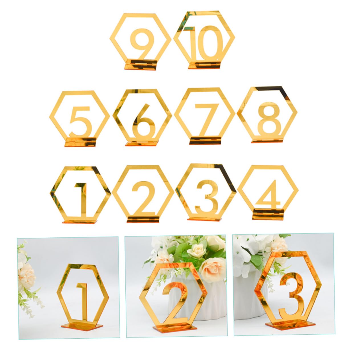HEALLILY 10pcs Gold Wedding Table Number Holders Acrylic Stands 1-10 Numbers for Events