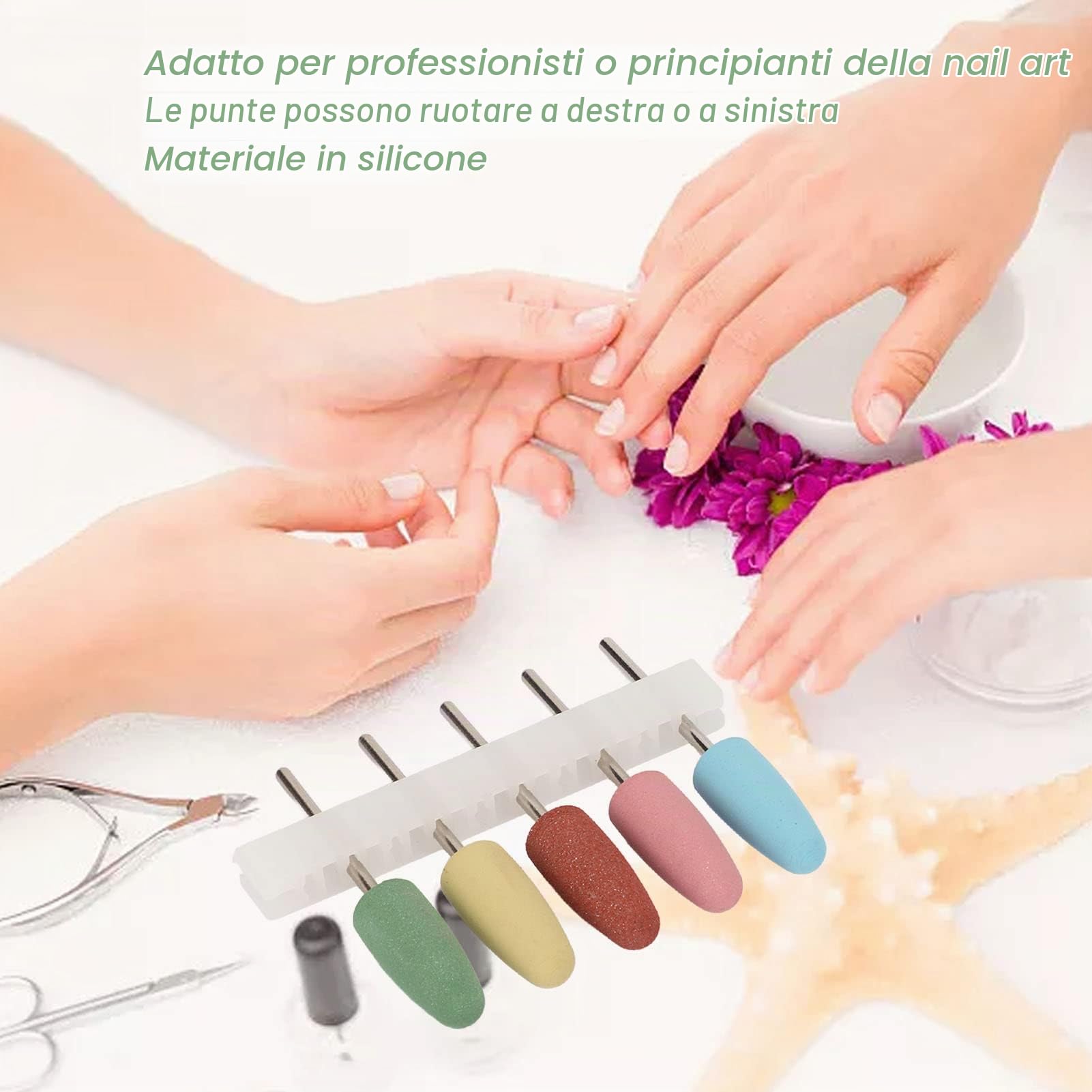 5 Punte per Levigatrice Unghie in Silicone – Accessori per Trapano Manicure e Pedicure, Abrasive per Gel, Lucidatura e Cuticole, Confezione 5 pezzi