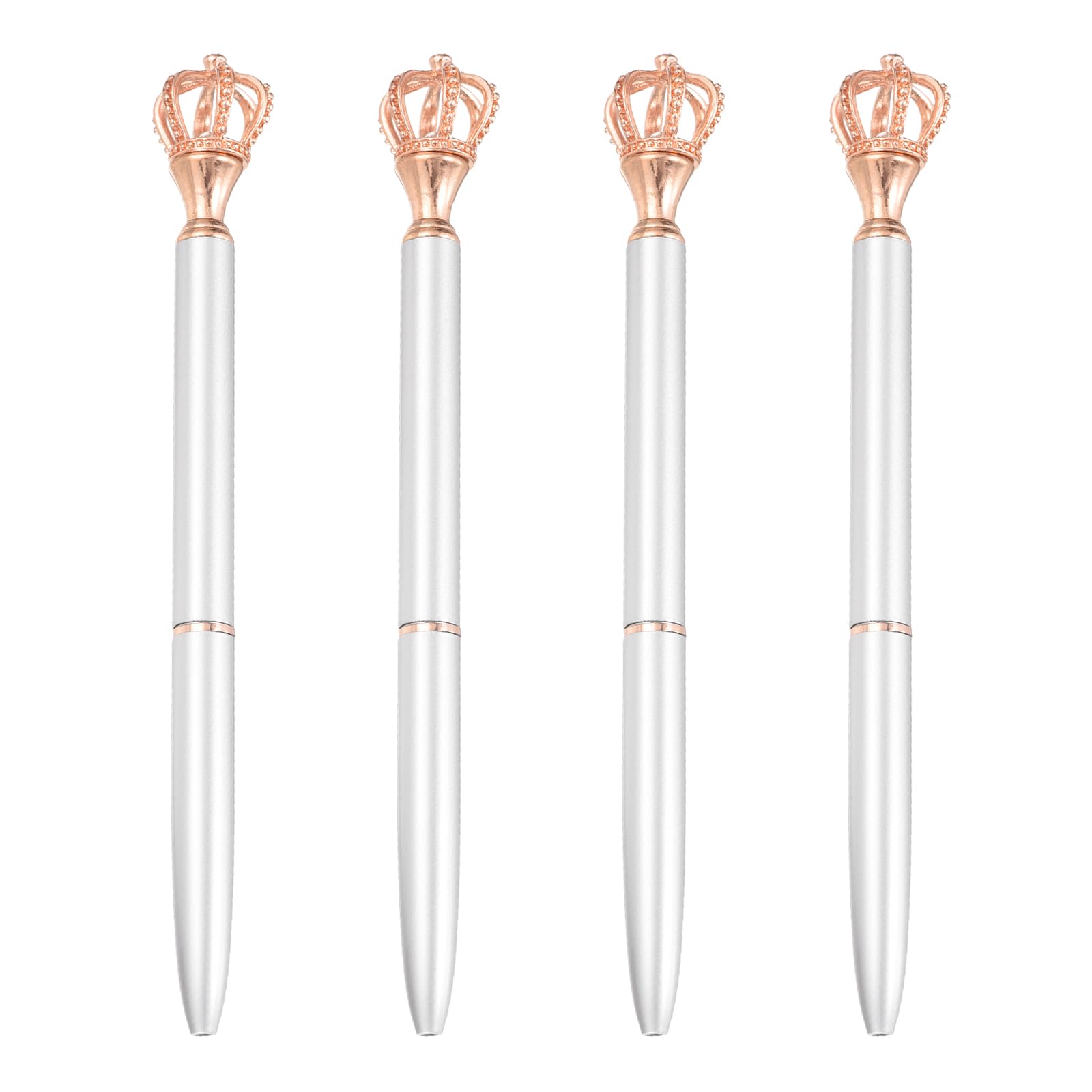 PATIKIL Crown Ballpoint Pen, 4Pcs Sparkling Bling Metal Pen with Crown Top Elegant 1.0mm Black Ink Ballpoint Refillable for Office Business Wedding Party Birthday Gift, Matte Silver