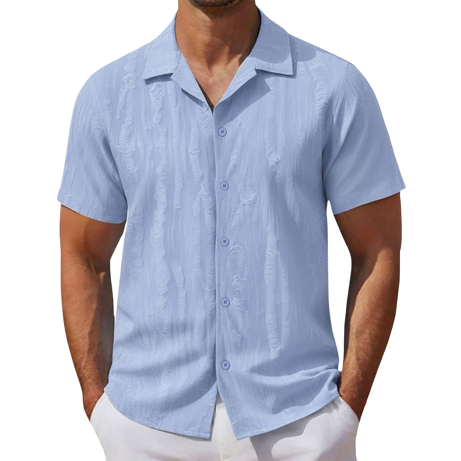Hombre Camisetas Lino Camisa de Verano Manga Corta Suelta Regular Fit Respirablecamisa de Lino Hombre Manga cortaSencillo y verstil