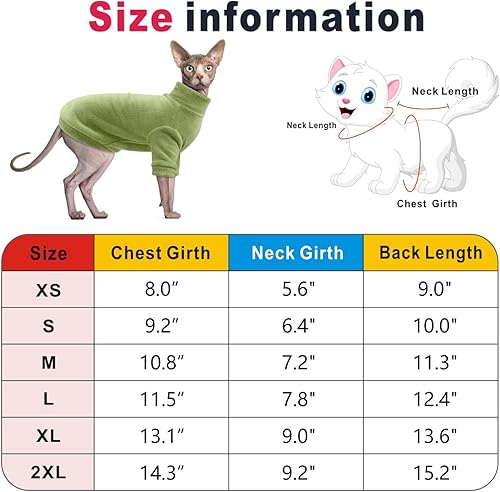 Miniatura 2 de Idepet Sphynx - Ropa de invierno para gatos, suéter de cuello alto sin pelo, suave forro polar coral, camisa cálida, ropa de gatito con mangas, sin
