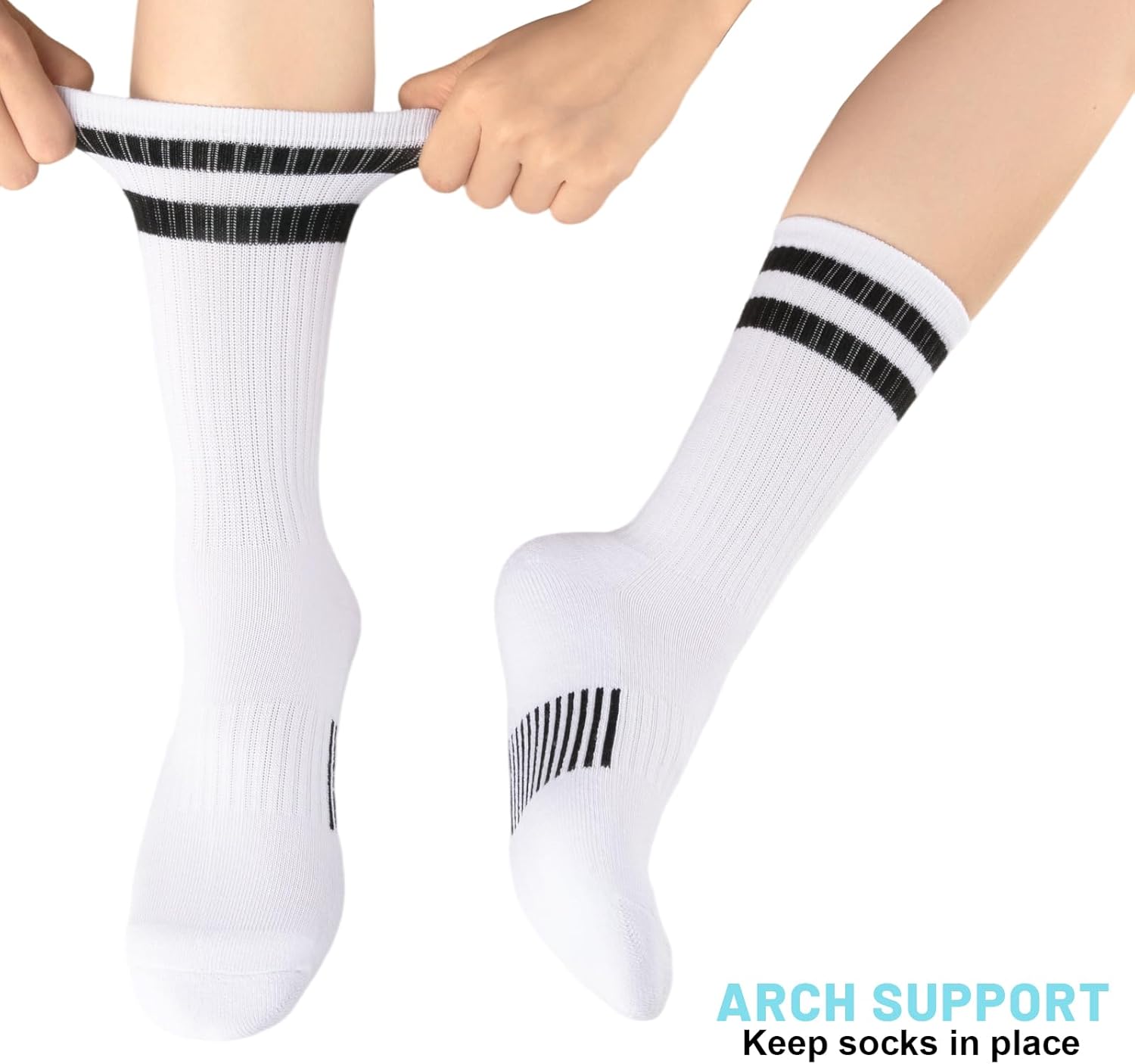 Womens Crew Socks Athletic Running Casual Cushioned Striped Calf Sock for Women 5 Pairs - Image 7