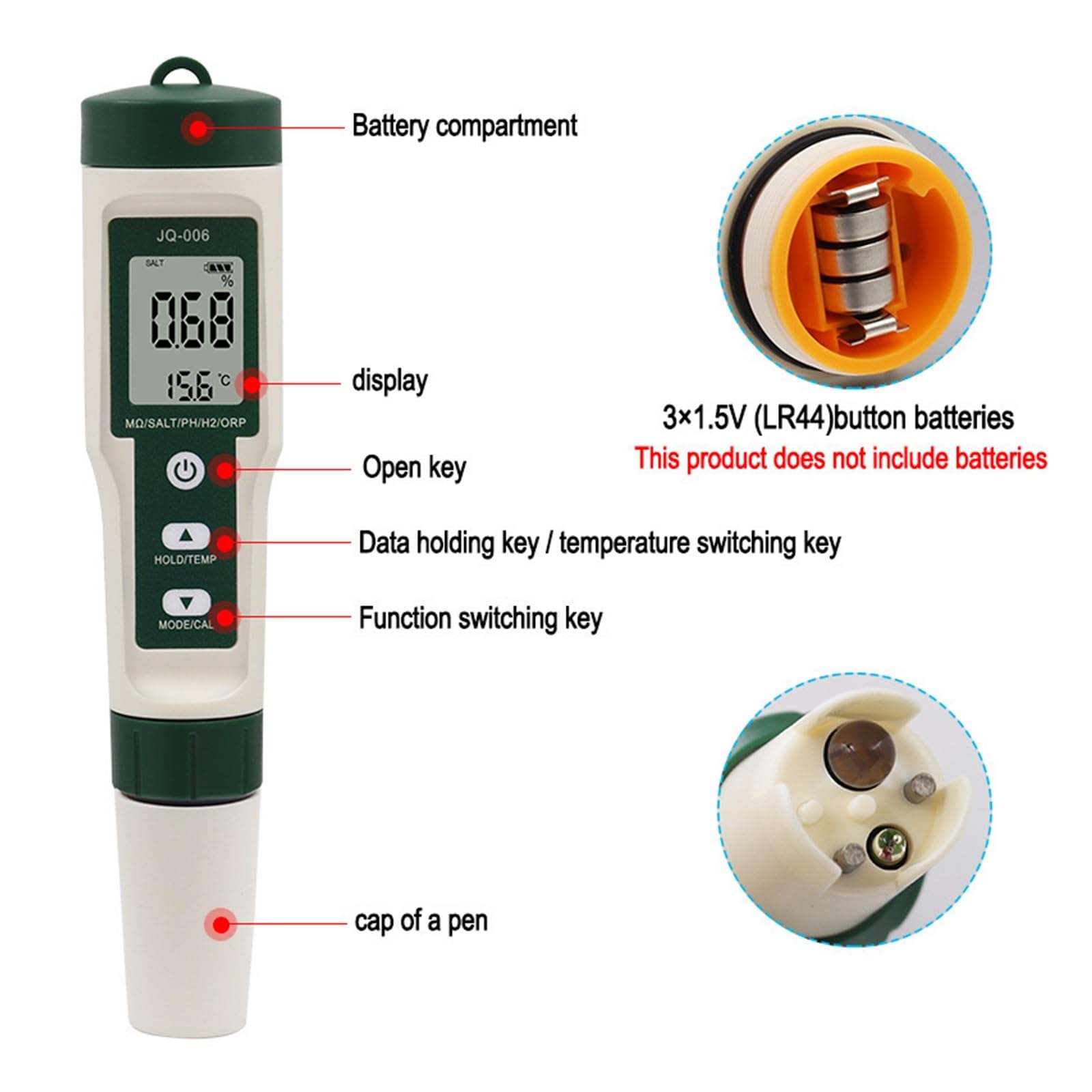 Penna for Test di qualità Acqua 10 in 1 PH/TDS/EC/SALT/TEMP/SG/ORP/H2/Fertile/resistività Tester for Piscine, Rilevatore di Misuratori for Acquari Misura Accurata(1pc No Box)
