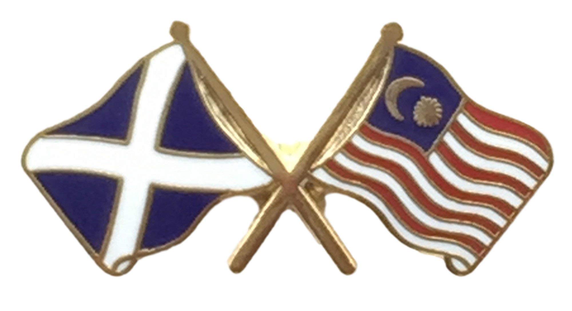 SCOTLAND SALTIRE & MALAYSIA FRIENDSHIP FLAGS NATIONAL ENAMEL LAPEL PIN BADGE