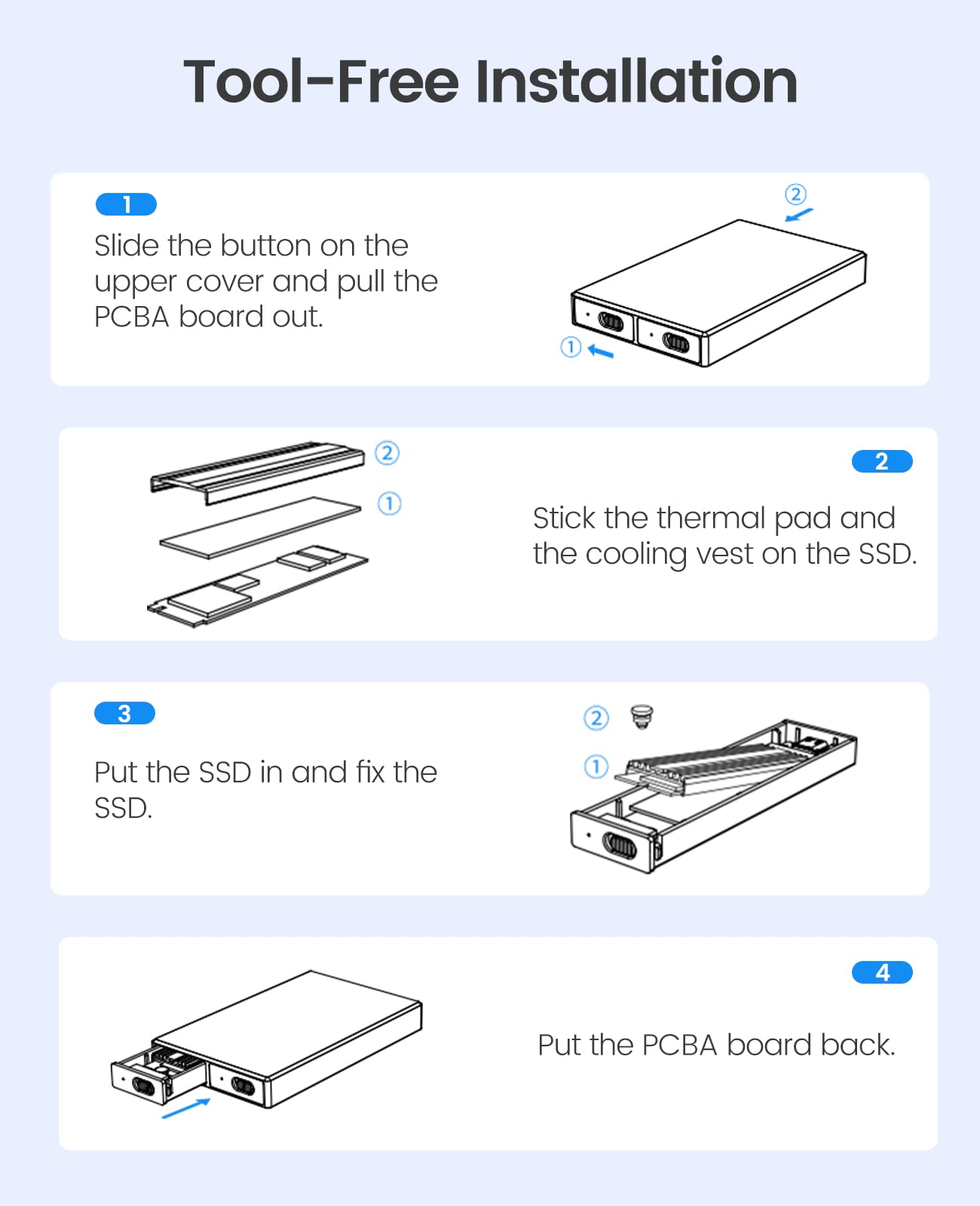 ORICO Dual-Bay NVME M2 SSD obudowa aluminiowa USB3.2 Gen2 10 Gbps M.2 Type-C stacja dokująca do PCIe M-Key, B&M Key 2230/2242/2260/2280