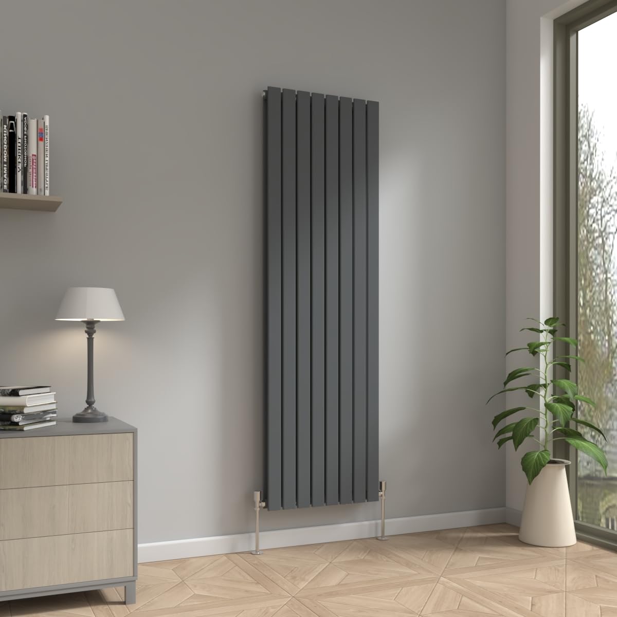 Nrg Anthracite 1800 X 544Mm Vertical Column Designer Radiator Double Flat Panel Heater Central Heating Rads