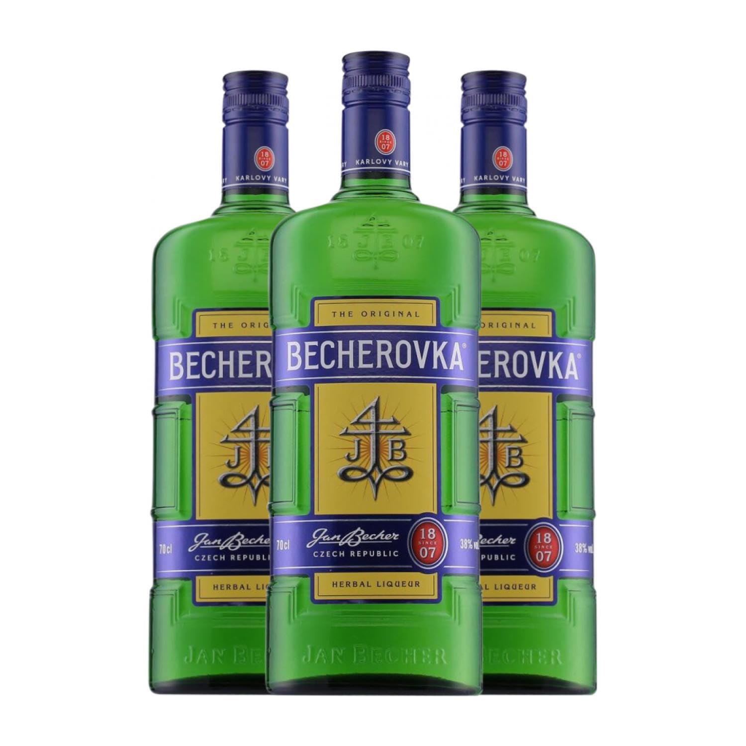 Licor de hierbas Becherovka 70 cl (Caja de 3 Botellas de 70 cl)
