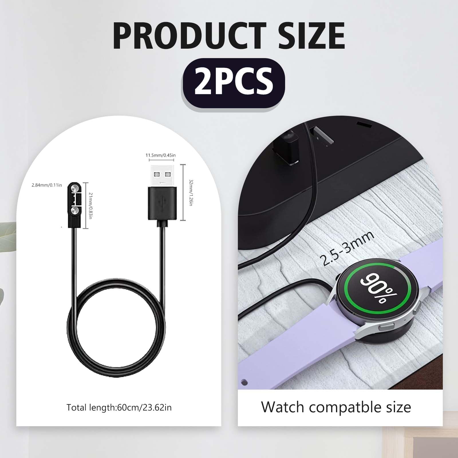 Oplaadkabel voor diverse smartwatches - Universele 2,5-8mm connector