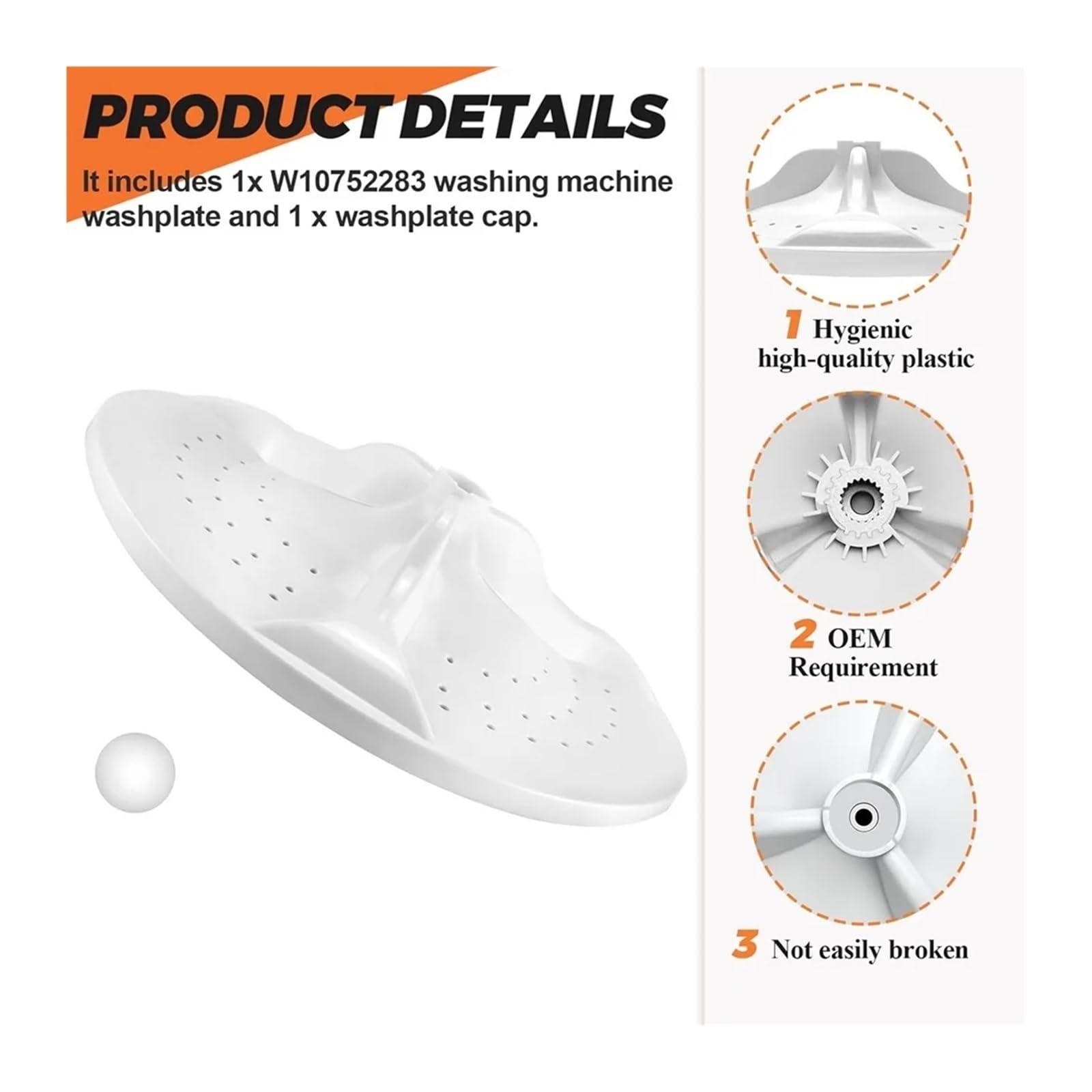 Pulsateur Lave-linge, Compatible Avec Whirlpool, W10752283, WTW5000DW1