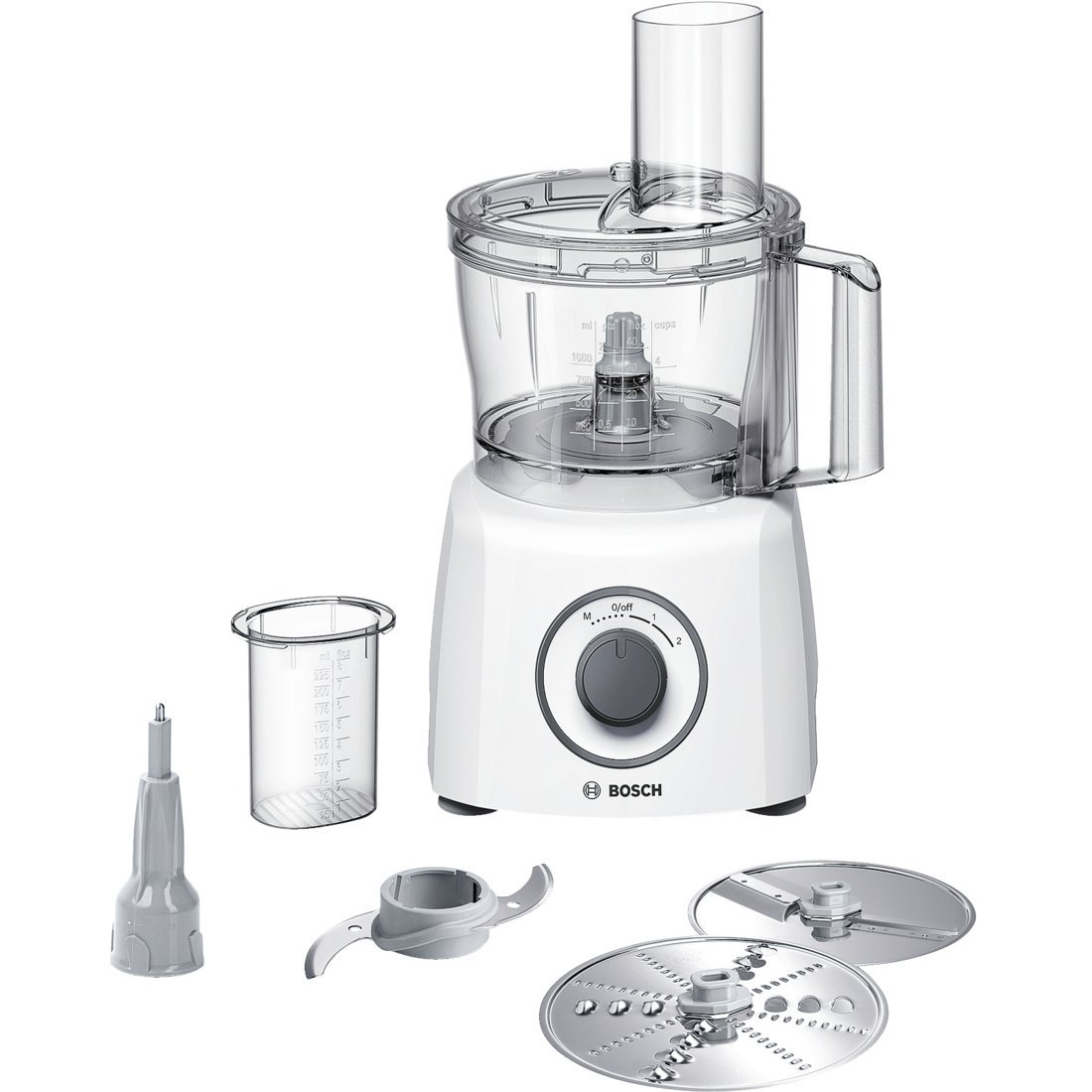 Bosch MCM3110W - Robot de cocina (2,3 L, Blanco, Giratorio, De plástico, Acero inoxidable, 800 W)