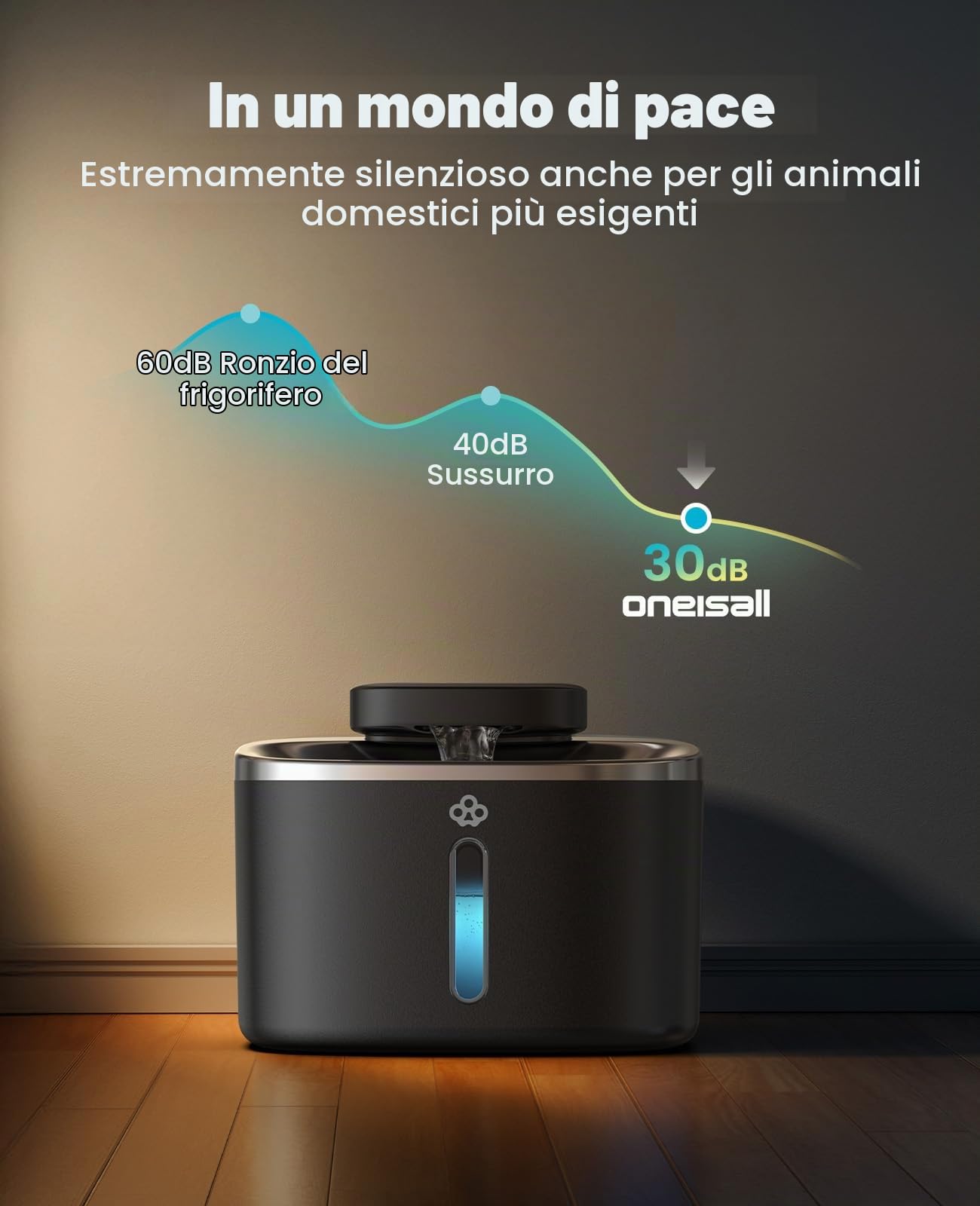 oneisall Fontana per gatti senza fili per bere, fontana per gatti in acciaio inossidabile da 3,5 l, con sensore di movimento, silenziosa fontana per gatti a batteria, fontana per gatti con 3 filtri