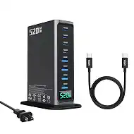 520W 8-Port GaN III USB C Fast Charging Station, PD 3.1 100W Multi Port Wall Charger Block, Universal Fast Charger for Laptop, MacBook, iPad, iPhone 17 and More Devices