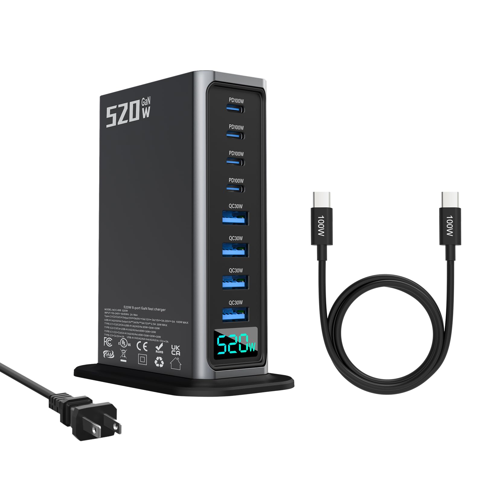 Photo 1 of BizoeNerg 520W 8-Port GaN III USB-C Fast Charging Station