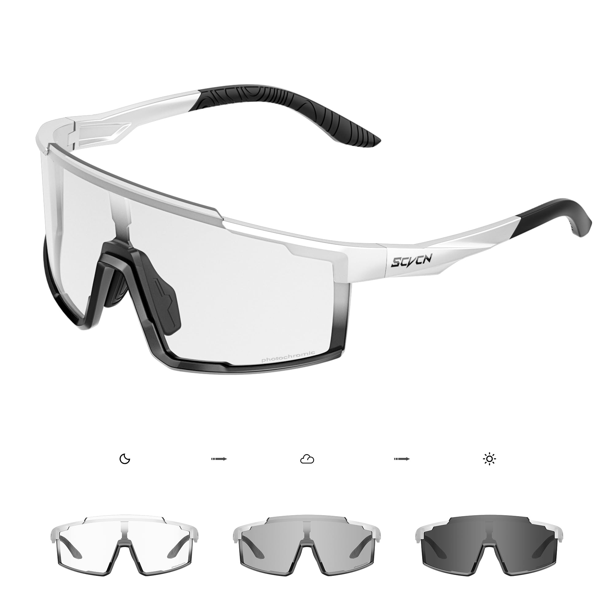 SCVCN Fotocromatici Occhiali Ciclismo Uomo Donna Occhiali Trasparenti da Sole Sportivi Protezione UV400 Occhiali Bici da Corsa Running Bici MTB Bicicletta Mountain Bike S121
