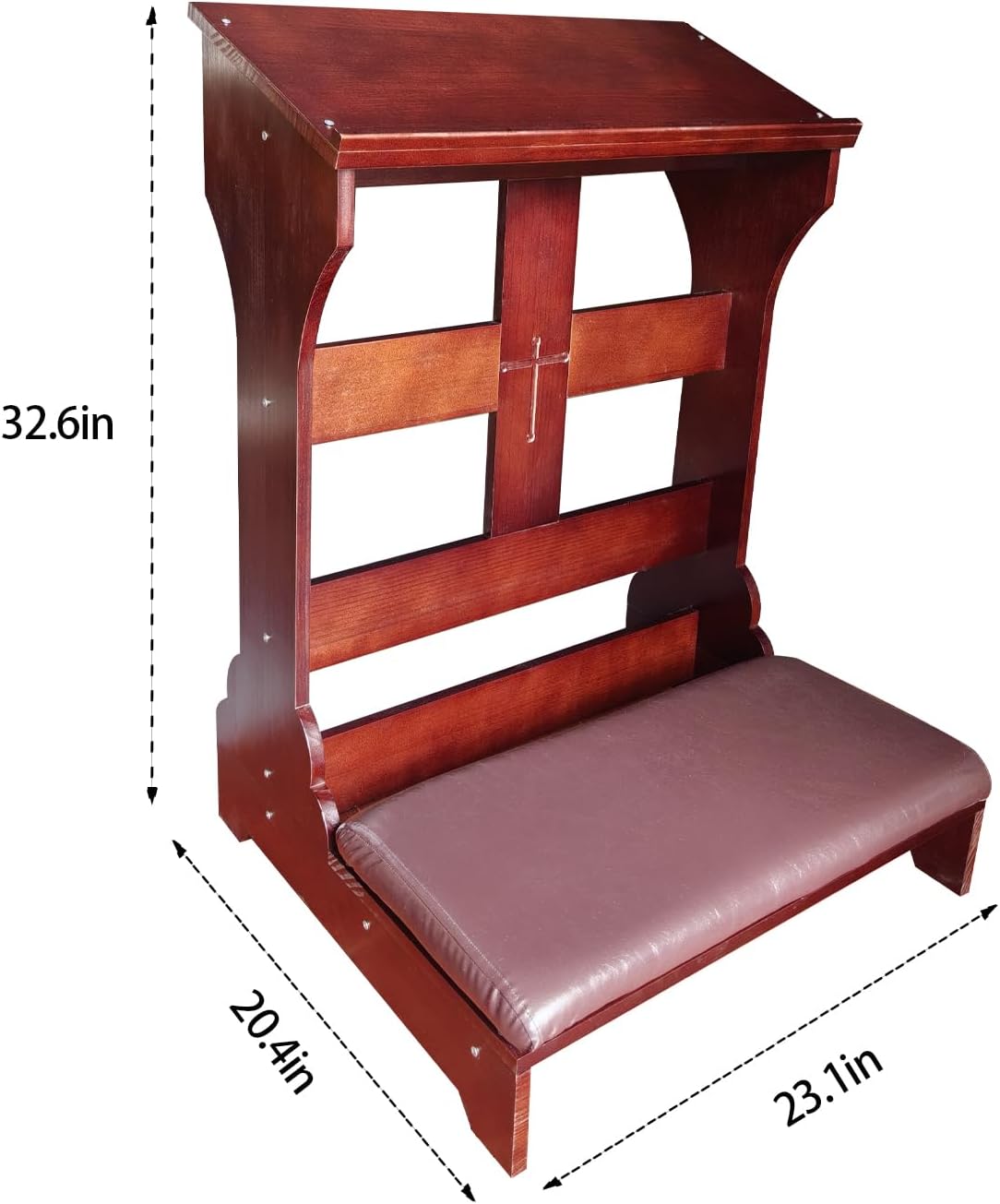 Wood Prayer Bench with Cushion – Kneeler for Home and Church, Padded Kneeling Stool with Slanted Shelf for Bible, 23" x 20" x 32.8"