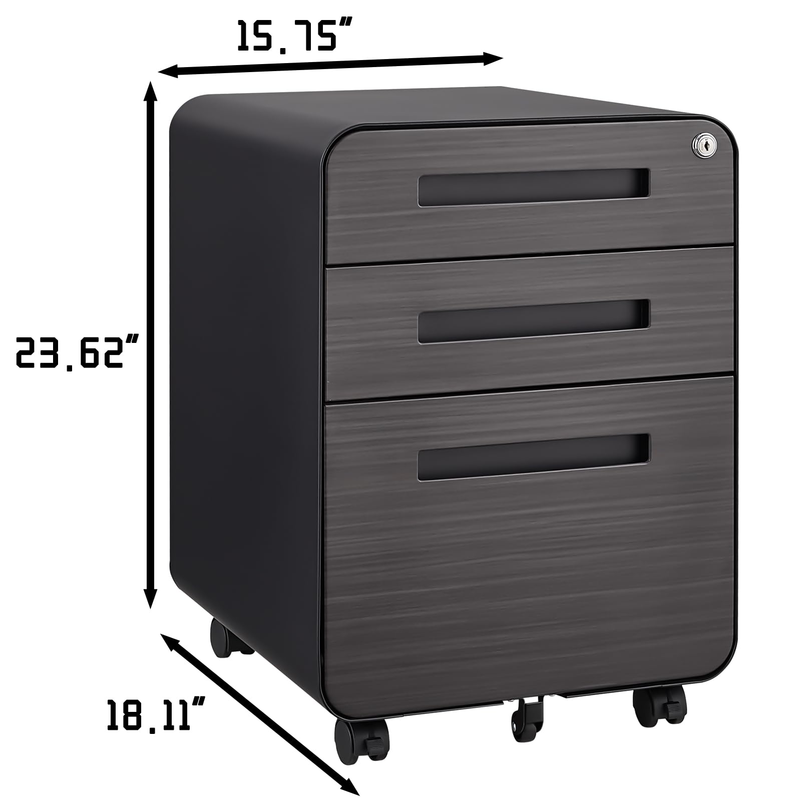 Contenitore a rotelle, mobile con serratura, 3 cassetti, organizer da scrivania, preassemblato, armadietto sottoscrivania, archiviazione da ufficio, per documenti A4/lettere/legali, grigio