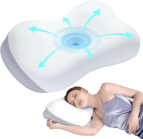 Almohada para dormir ergonómica, diseño de contorno refrescante, almohadas de espuma viscoelástica para soporte de cuello, dormir de lado y espalda,
