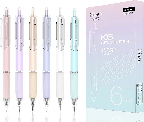 Xipan Gel Pens, 6 Pcs 0.7mm Quick Dry Black Ink Pen, Cute Ergonomic Fine Point Smooth Writing Pens, Back to School Office Supplies Fun Aesthetic Pastel Journaling Pen Gifts for Girl Student Women
