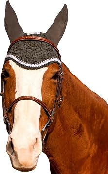 Equine Couture Fly Bonnet with Silver Rope & Crystals - Dark Charcoal - Cob