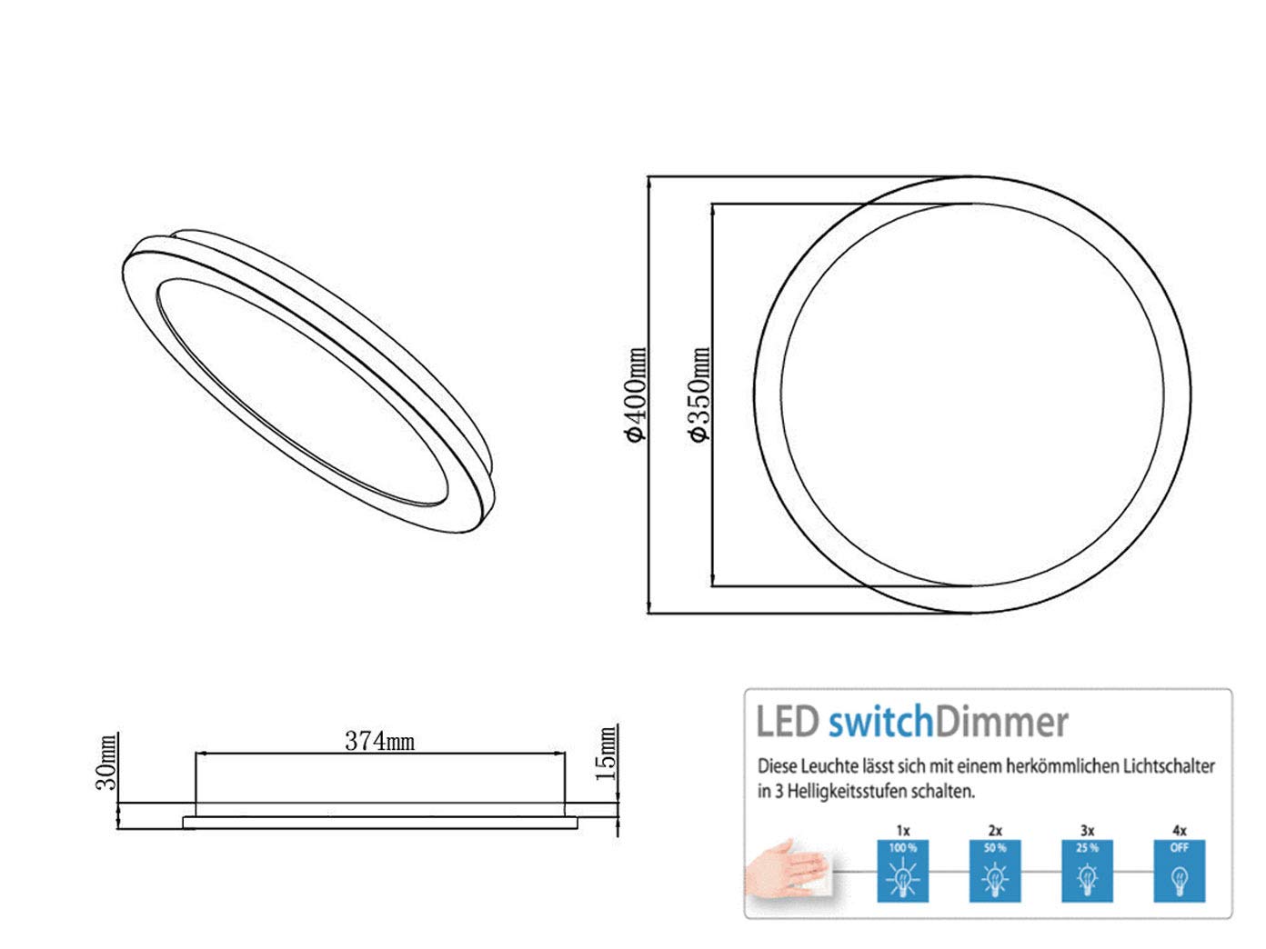 Trio Leuchten 656412406 Cesar A+, LED Deckenleuchte, Metall, 24 Watt, Integriert, Chrom, Switch-Dimmer, 40 x 40 x 3 cm