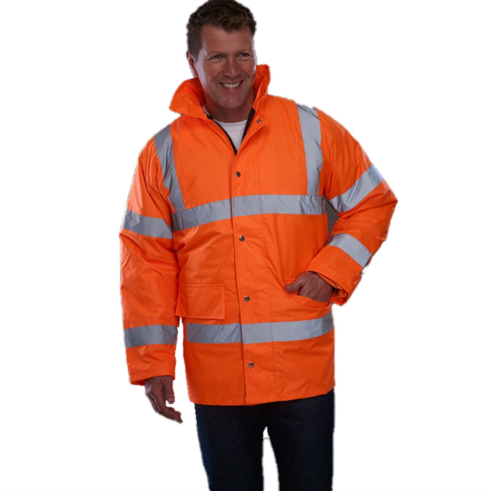 Hi Vis odblaskowa kurtka ochronna o wysokiej widoczności, zimowa wodoodporna, długa odzież robocza, ocieplana podszewką bawełnianą, skórzany kapelusz, standardowe paski odblaskowe klasy 2 (Col