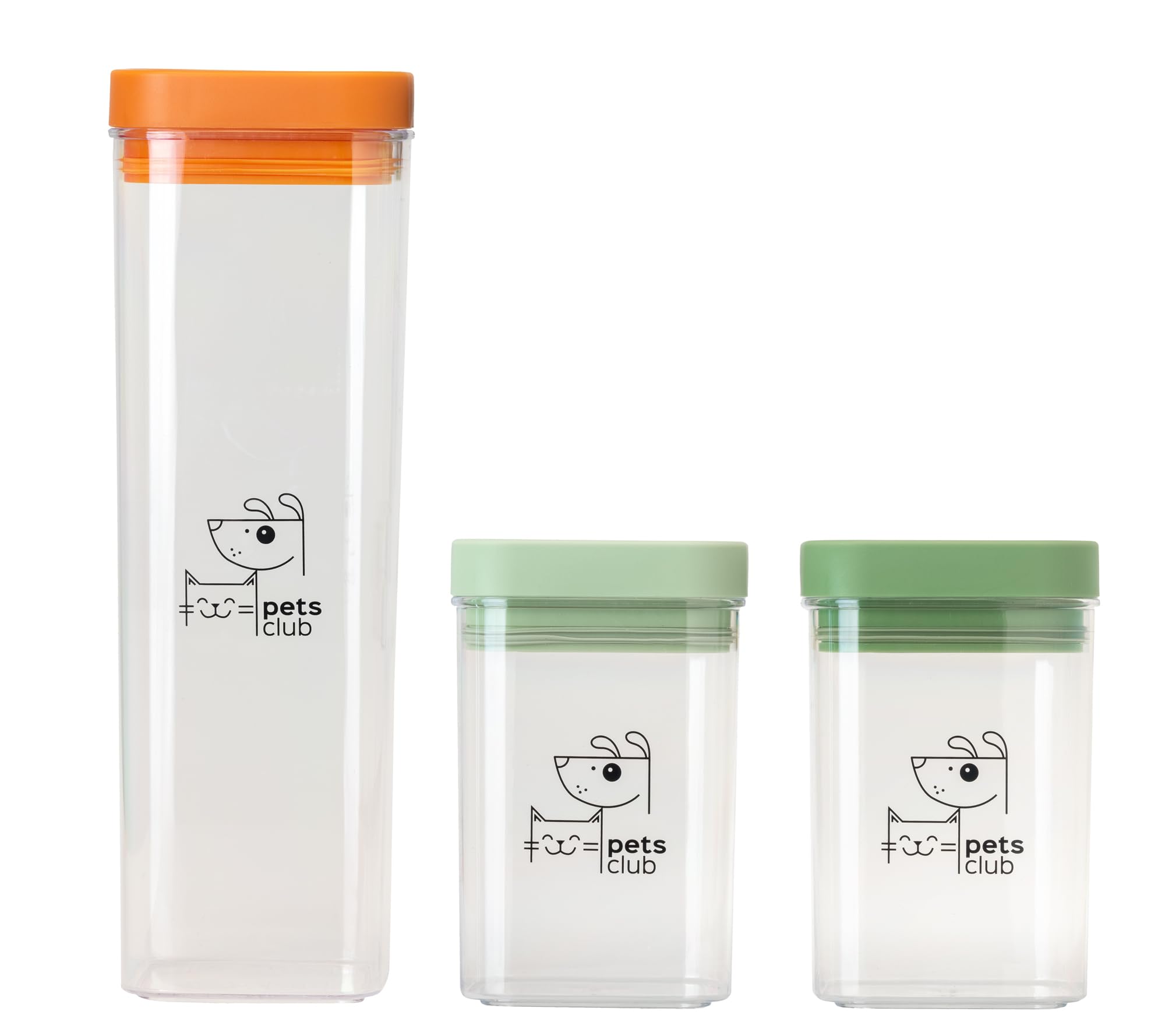 VIGAR - Conteneur pour Snacks - Pack 3 Unités - Collection Pets Club - 250 et 500 ML - Pot en Plastique sans BPA - Couvercle Hermétique - en Orange et Vert